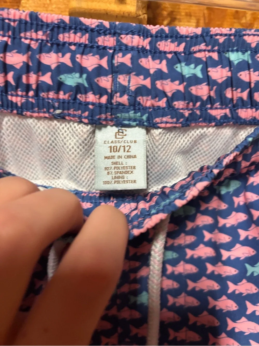 Class Club Navy Swim Shorts with Pink & Light Blue Fish Print